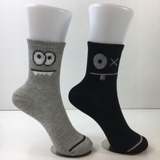 Unisex Crew Socks Set 2 Funny Face Design Gray Black White