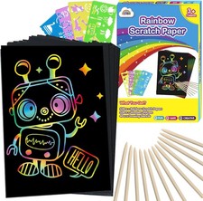 ZMLM Scratch Art Crafts Boys Gifts, 100pcs Rainbow Scratch Paper Art for 3 4 5 6
