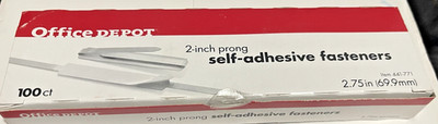 Office Depot 2-inch Prong Self- Adhesive Fasteners 100 count (2.75in) Lot of 3