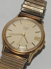 Timex Quartz Q Men's Wrist Watch M Cell 34mm Gold Tone  Date 1970s Flex Band Hi