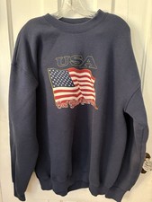 Vintage 90s Navy Blue Cotton USA Flag God bless America Sweatshirt XL