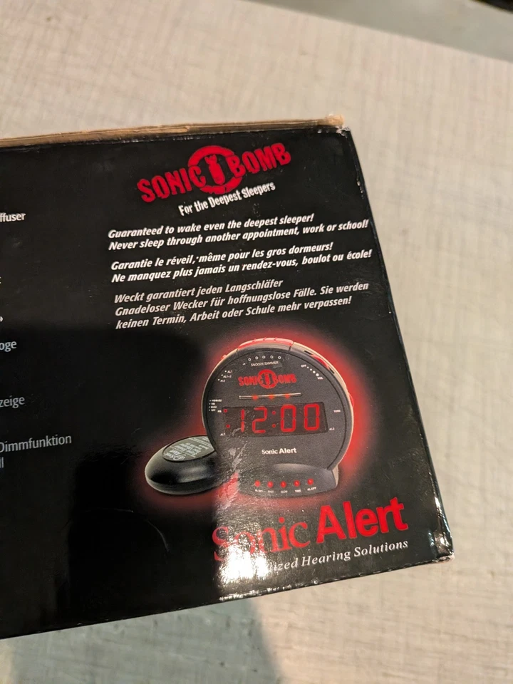NEW Sonic Bomb Dual Extra Loud Alarm Clock with Bed Shaker Black Vibrating Heavy - Image 4 of 4