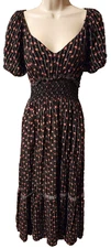 Dex Maxi Dress Womens 1X Smocked Tiered Ditzy Dark Floral Cottagecore Babydoll