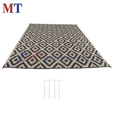 10x14 ft Waterproof Outdoor Rug Outdoor Plastic Straw Rug Carpet Black & Beige