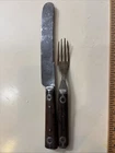 ANTIQUE CIVIL WAR ERA Primitive DINNER FORK Knife WOOD PEWTER Utensil Military
