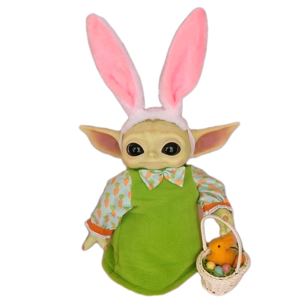 3pc. Spring Easter Outfit for 11" Baby Yoda Grogu Plush Dolls, Bunny Ears Basket