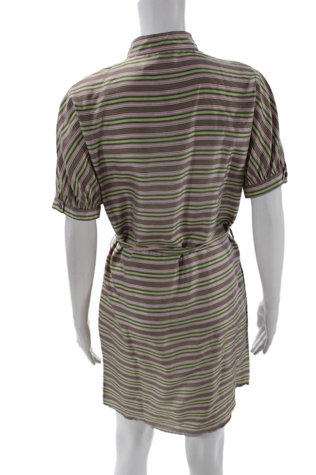 Vestido de mujer Paul & Joe de seda a rayas con botones cinturón manga corta marrón talla 36 Foto 3 de 4