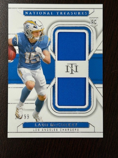2024 National Treasures Ladd McConkey Rookie Dual Materials RC #10/99 Chargers