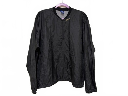 Mizuno, Vintage Mizuno Men’s 42-44L Black Pullover Windbreaker Jacket Gold Logo