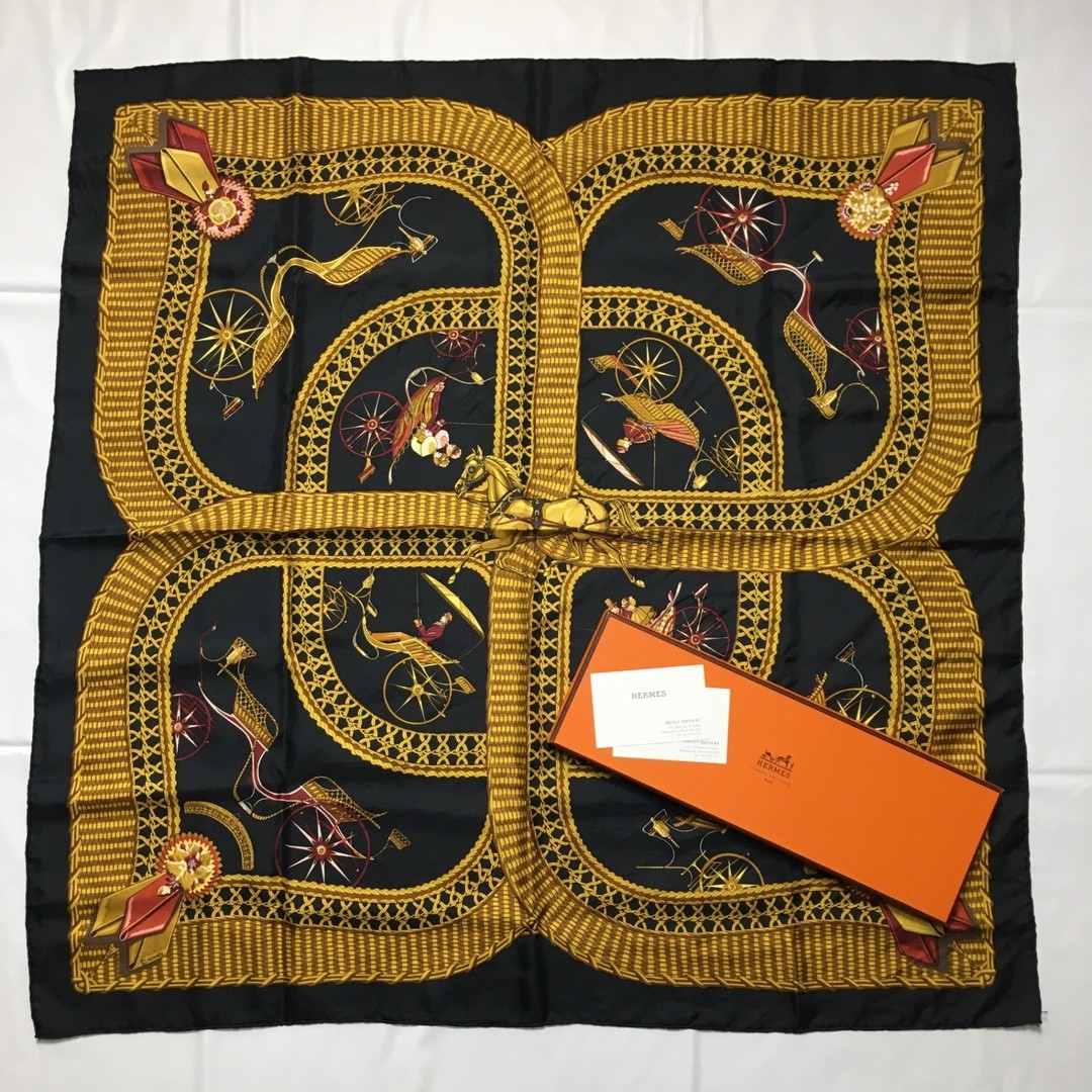 Hermes Carre 90 Silk Scarf in Classic Black Design 2505-219