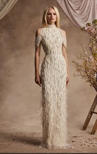 Pamella Roland Feather-Trim Embellished Gown Pink Pre-Owned