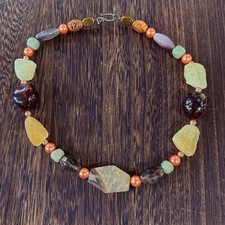 Stone Sea Glass Beaded Necklace Womens OS Multicolor Boho Statement