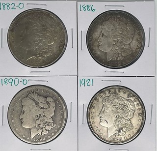 1882 O 1886 1890 O 1921 Morgan Dollar Lot of 4
