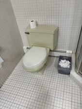 2 Standard Toilets Beige White One Piece Two Piece w/ Toilet Seat Bathroom