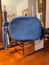 Leather Mini Crossbody Bag with Bee Accent   Blue