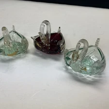 Antique Salviati Murano Art Glass Swan Master Salts w/Spoons Lot Of 3 