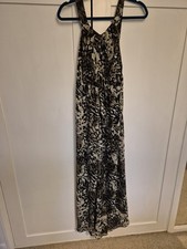 TU Maxi Dress Women Leopard Animal Print, Size 14 Black Grey Shirred Back