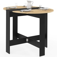 Table console pliable ronde EDI 2-4 personnes bois noir plateau façon hêtre 103