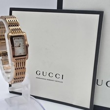 GUCCI 8600L Watch Gold GG Pattern Pink Shell Dial Quartz 16mm Case Gold