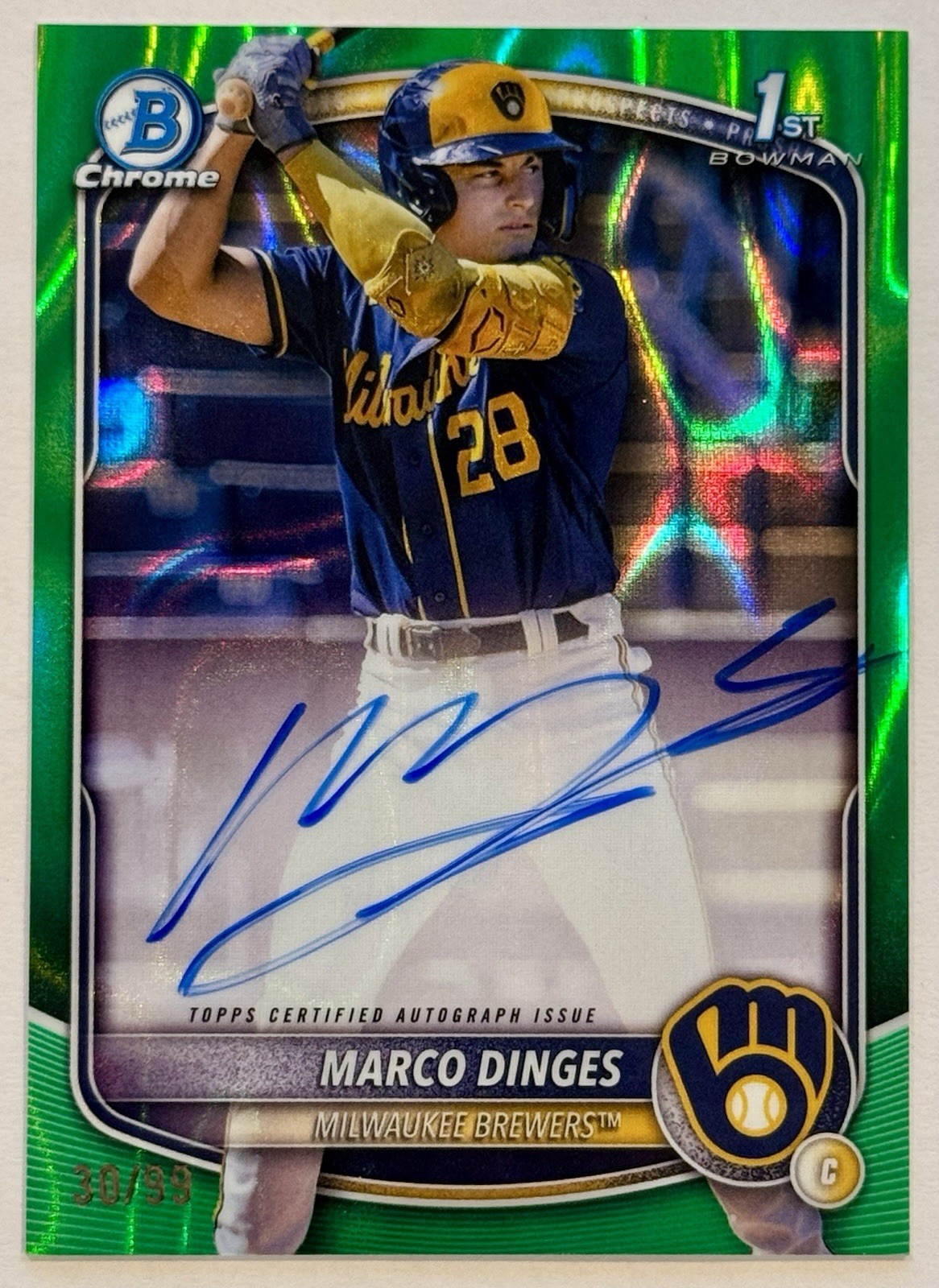 2025 Bowman Chrome Marco Dinges 1st Green Lava Refractor Auto #30/99 #CPA-MD