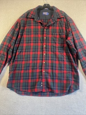 Pendleton Kilgore Tartan 100% Wool Button Up Shirt XXL Long Red Plaid