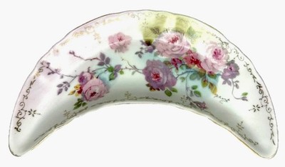Royal Crown-Chantilly Rose-Hand-Painted Crescent Bone Dish-1946-Gold Trim