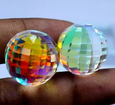 100 Ct+ Pair Natural Rainbow Mystic Topaz Ball Cut Loose Certified Gemstone LG