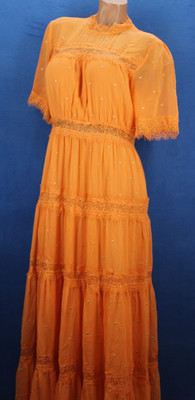 Rannagill Orange Boho Cipriana Long Tiered Lace Maxi Dress Size 16 #H7799