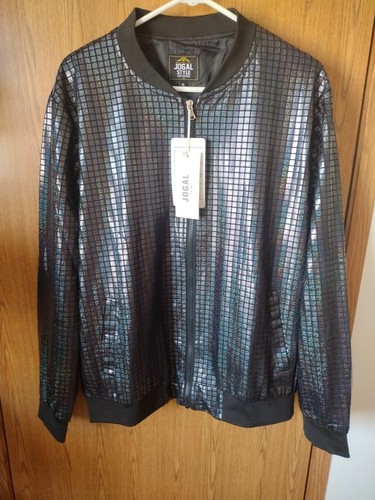 JOGAL NEU 70ER DISCO HERREN FULL ZIP PAILLETTEN/METALIC LANGARM OBERTEIL/JACKE XL