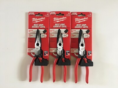 New Lot Of 3 Milwaukee MT505 8'' Long Nose Dipped Grip Pliers Made In USA