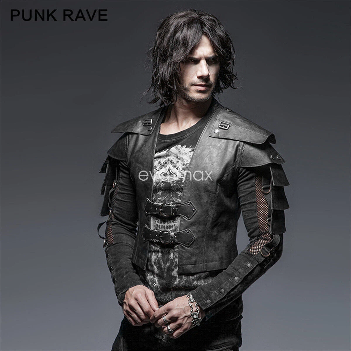 Punk Rave Gothic Men Jacket Faux Leather Steampunk Army Motorcycle Rock Coat