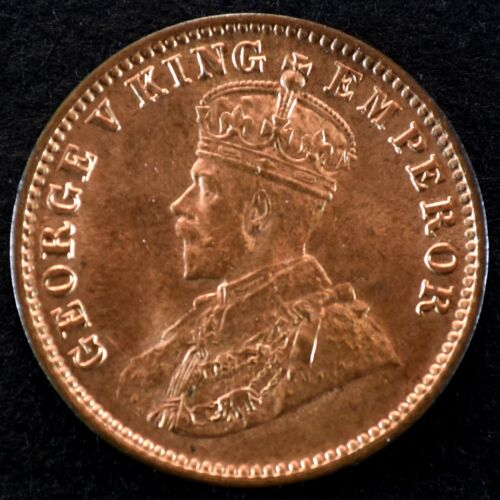 BRITISH INDIA KG V ONE QUARTER ANNA COPPER COIN,1917,UNC