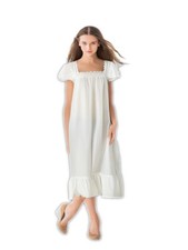SoieRose Two-Tone 100 Cotton White Victorian Nightgown with Intricate Lace - SR