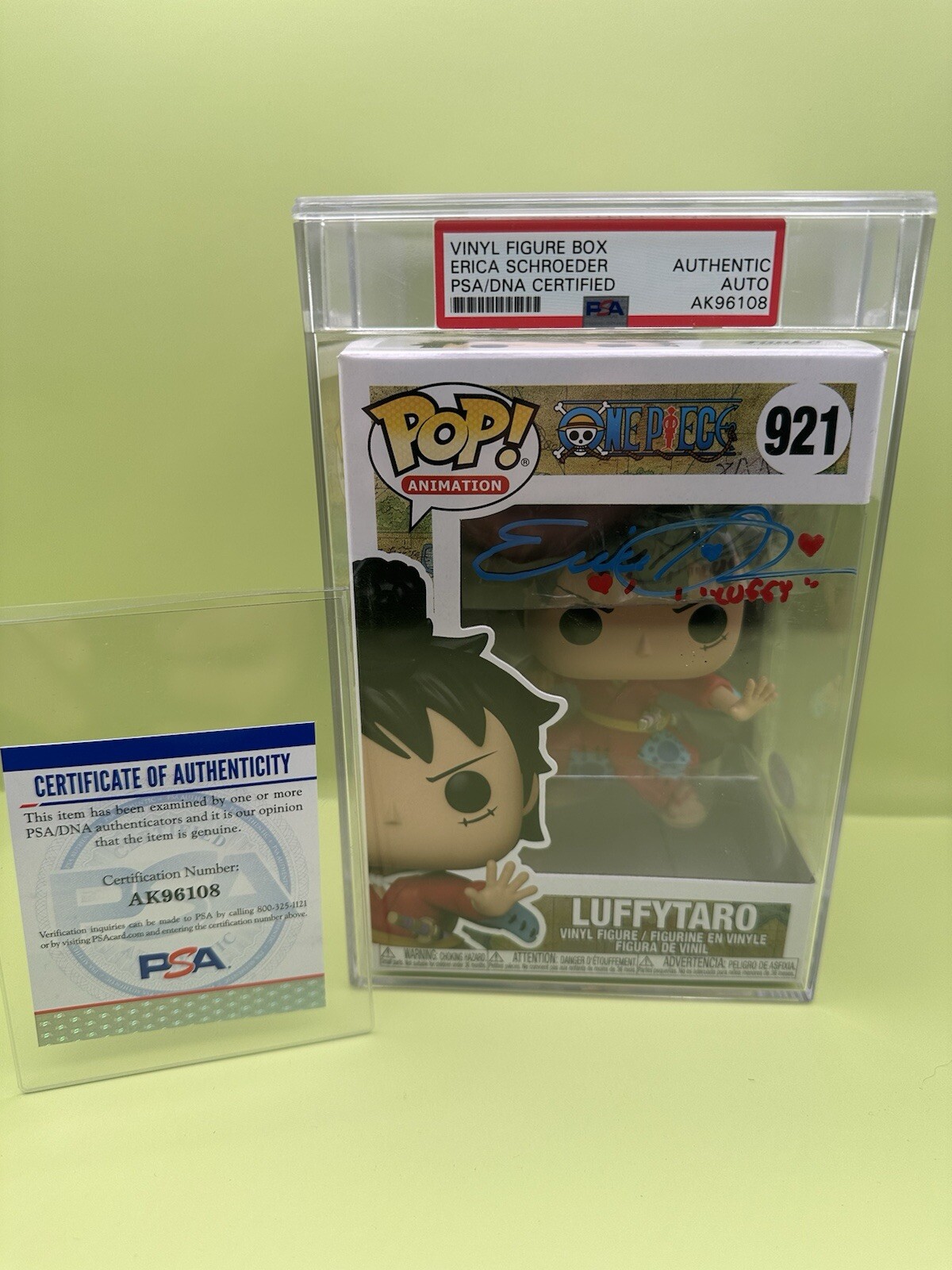 Funko POP Animación One Piece Luffytaro #921 PSA Autógrafo Figura Vinilo PSA Duro