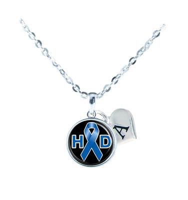 Custom Huntington's Disease Awareness Ribbon Silver Necklace Jewelry Initial
