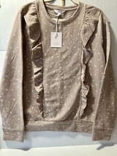 LC Lauren Conrad NWT Tan  Pink Floral Print Ruffle Front Sweatshirt Size Large