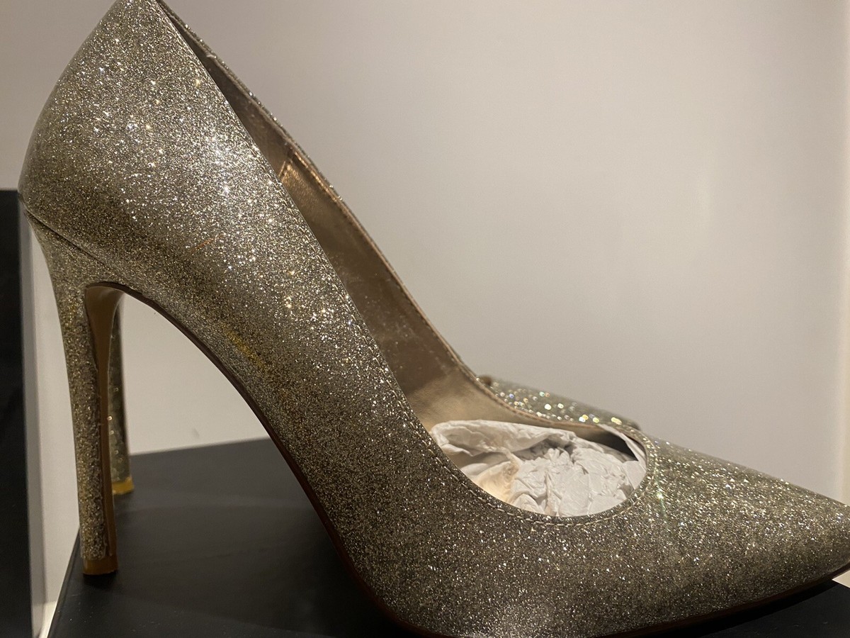 Dune “Amalfie Gold Glitter High Pointed Court” Sparkly Party High