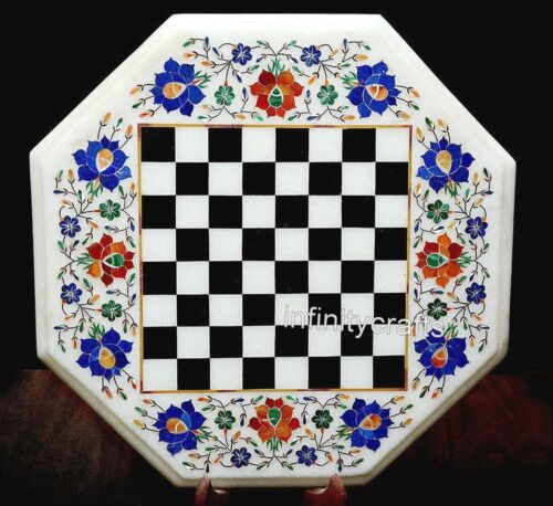 Coffee Table Top Inlaid with Chess Pattern Octagon Marble Bathroom Side Table