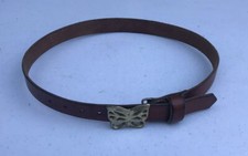 VTG BUTTERFLY 1970s Boho Hippie Skeletal Brass Buckle Leather Belt Hippie 25-28