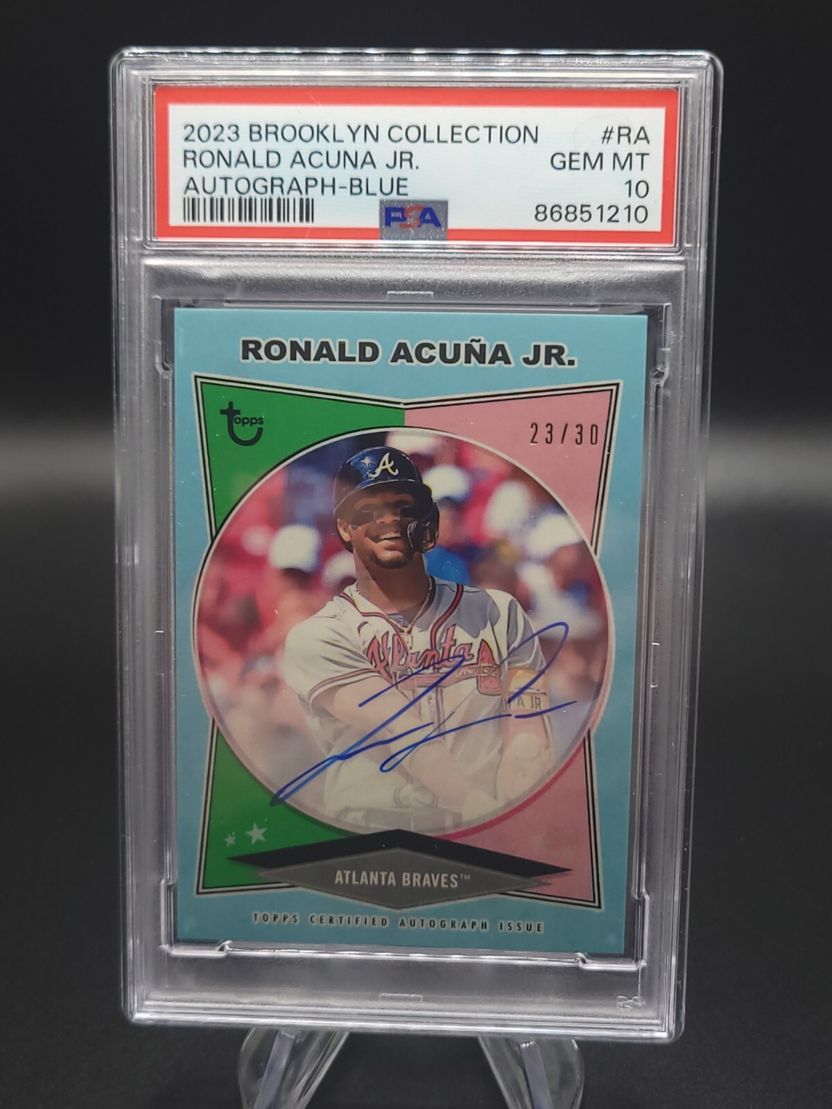 Ronald Acu a Jr. Atlanta Braves 2023 Brooklyn Collection Ronald Acuna Jr. Blue Auto /30 Braves PSA 10 