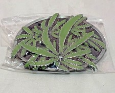 Marijuana Leaf Pot Hemp Belt Buckle Oval Green Black 4" x 2 3/4" NEW B1
