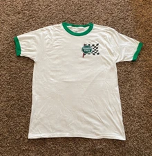 Vintage 1960’s Quaker State Oil Made in USA White/Green Ringer Tee Shirt | Sz XL