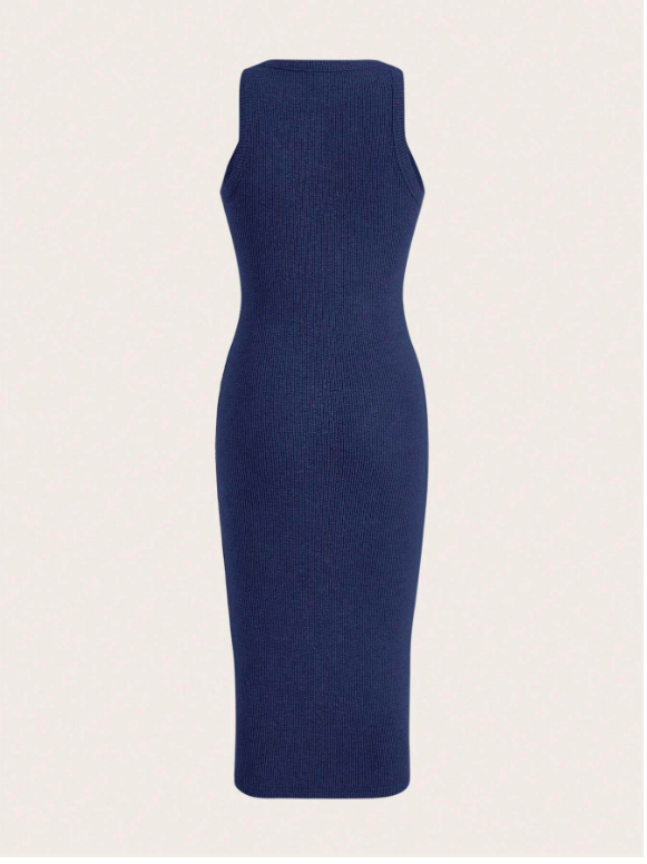Navy Blue EZwear Solid Ribbed Knit Bodycon Dress Sz XS S M L