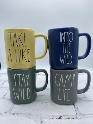 Rae Dunn CAMP LIFE, TAKE A HIKE, STAY WILD, INTO THE WILD Outdoor Mug Set NEW 