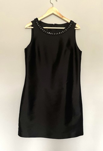 Hobbs size 14 black cocktail black lined dress diamanté neck zipper fastening - Picture 2 of 10