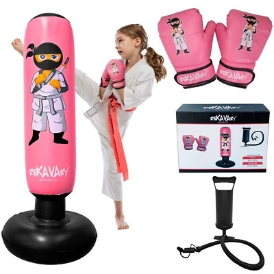 REKAVARY SPORTS Kids Punching Bag Combo Kit Boxing Gloves Pump Repair Kit Ninja MMA KARATE JUDO