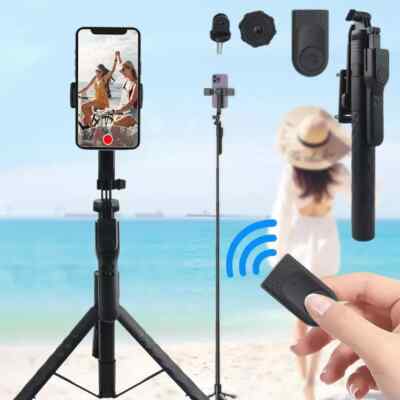 68'' Professional Remote Selfie Stick With Cell Phone Holder Camera Tripod Stands