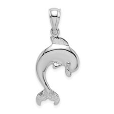 14K White Gold Polished Jumping Dolphin Charm Pendant 1.17g L-30mm W-15.4mm