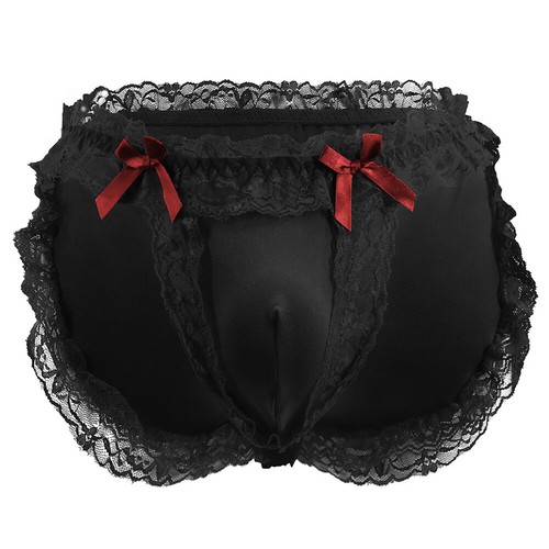 Men's Lace Sexy Panties Bow Ruffled Briefs Penis Pouch Low Waist Underwea v - Picture 16 of 18