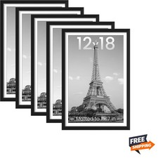 12x18 Picture Frame Set of 5, Display Pictures 11x17 with Mat or 12 x 18 With...